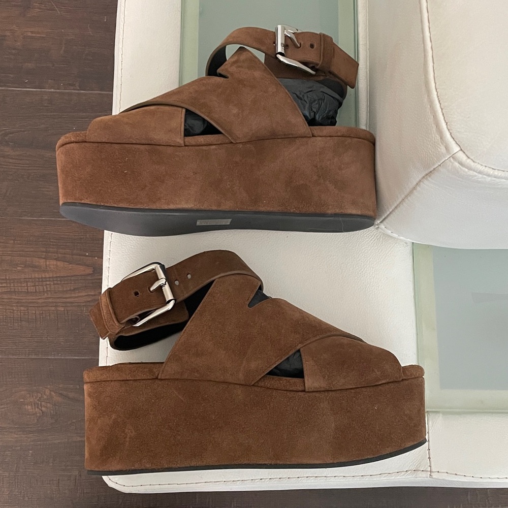 NIB Alexander Wang 37 RUDY brown kid suede flatform platform sandals size 7